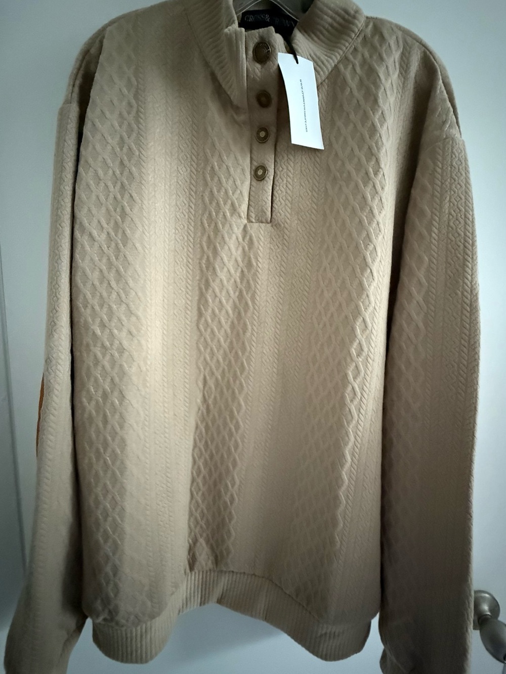 Cross & Crown Textured Knit Henley Sweater in Beige